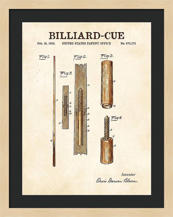 Billiard Cue Watercolor Patent Us970172a
