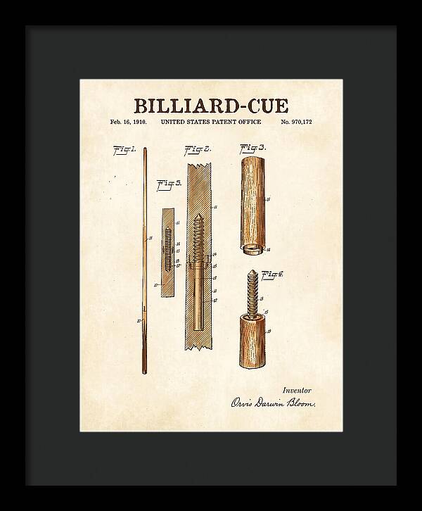 Billiard Cue Watercolor Patent Us970172a