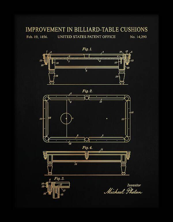 Billiard Table Cushion Gold Patent Us14290a