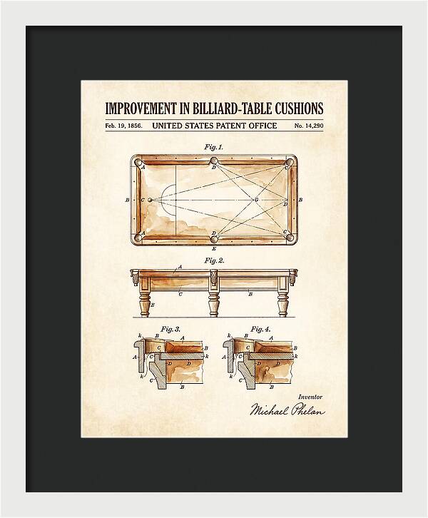 Billiard Table Cushion Watercolor Patent Us14290a