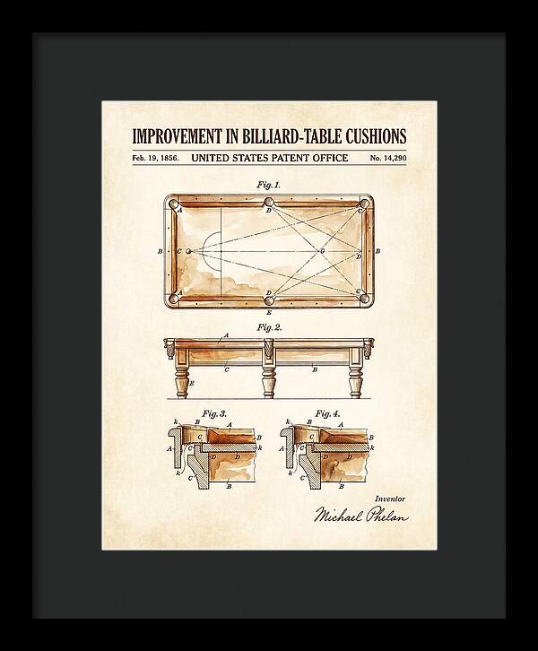 Billiard Table Cushion Watercolor Patent Us14290a