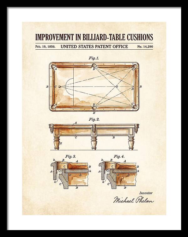 Billiard Table Cushion Watercolor Patent Us14290a