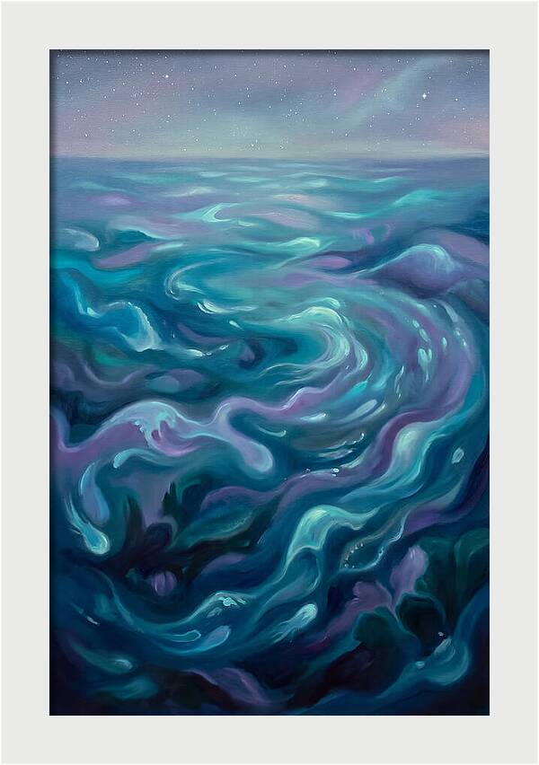 Bioluminescent Ocean Under Stars