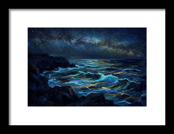 Bioluminescent Ocean Under Stars
