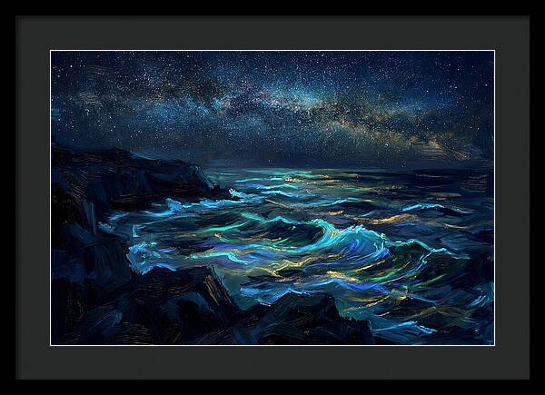 Bioluminescent Ocean Under Stars