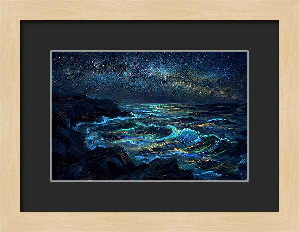 Bioluminescent Ocean Under Stars