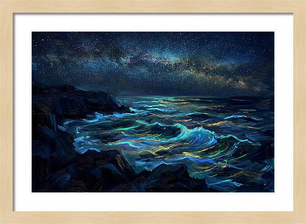 Bioluminescent Ocean Under Stars