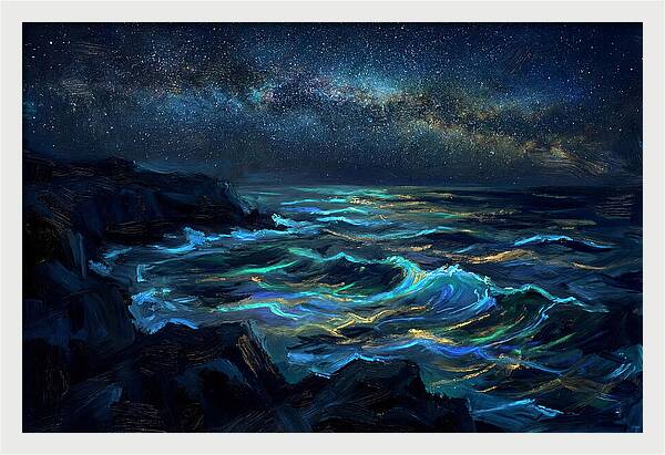 Bioluminescent Ocean Under Stars