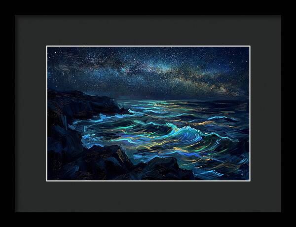 Bioluminescent Ocean Under Stars