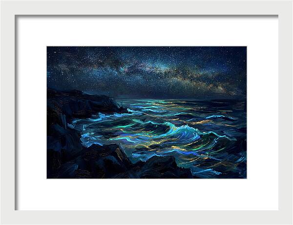 Bioluminescent Ocean Under Stars