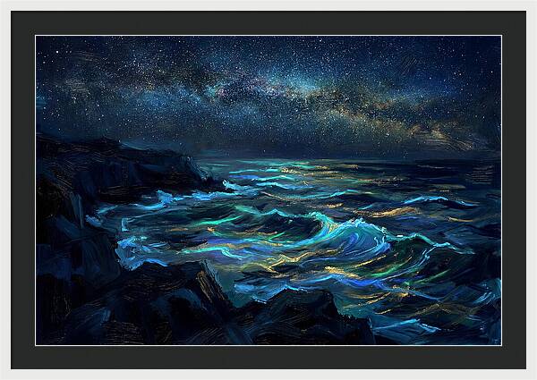 Bioluminescent Ocean Under Stars