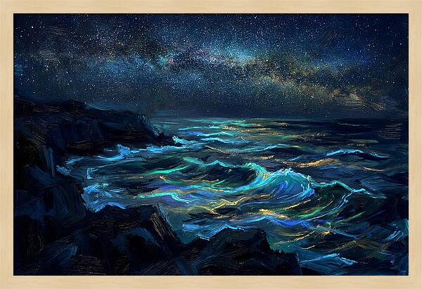 Bioluminescent Ocean Under Stars