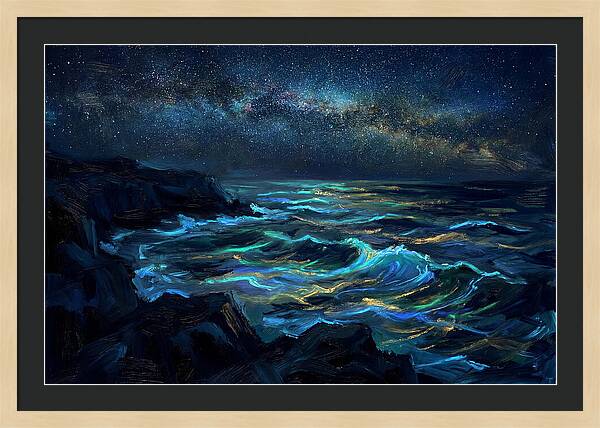 Bioluminescent Ocean Under Stars