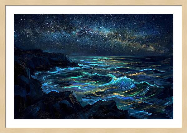 Bioluminescent Ocean Under Stars