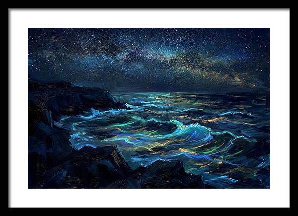 Bioluminescent Ocean Under Stars
