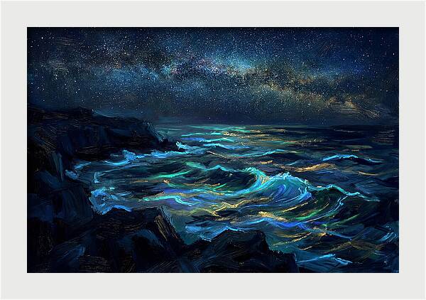 Bioluminescent Ocean Under Stars