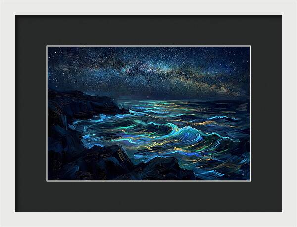 Bioluminescent Ocean Under Stars