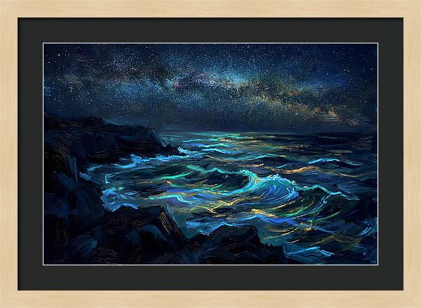 Bioluminescent Ocean Under Stars
