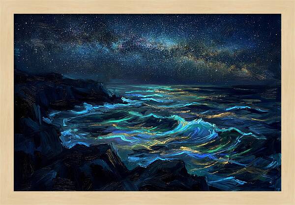 Bioluminescent Ocean Under Stars