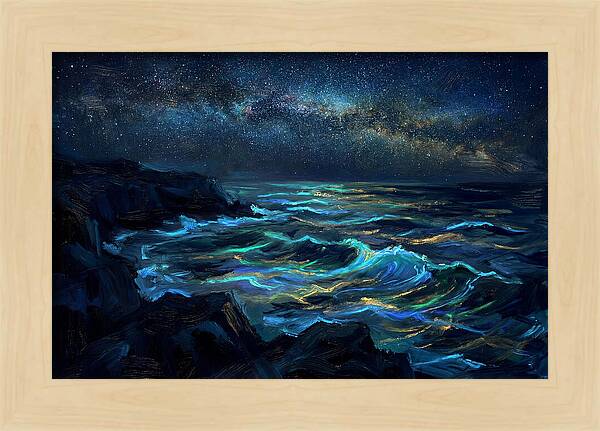 Bioluminescent Ocean Under Stars