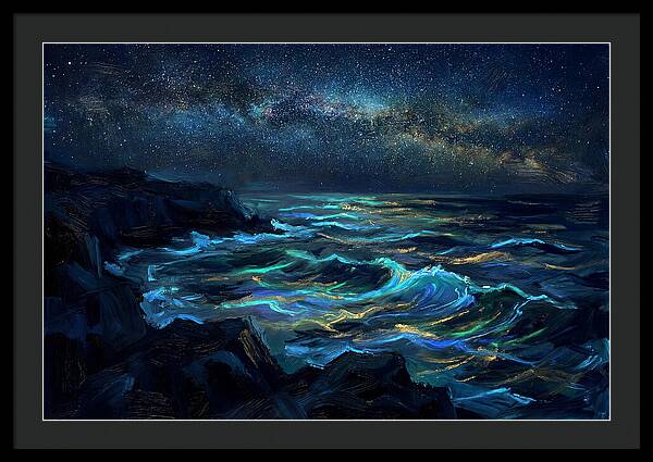 Bioluminescent Ocean Under Stars