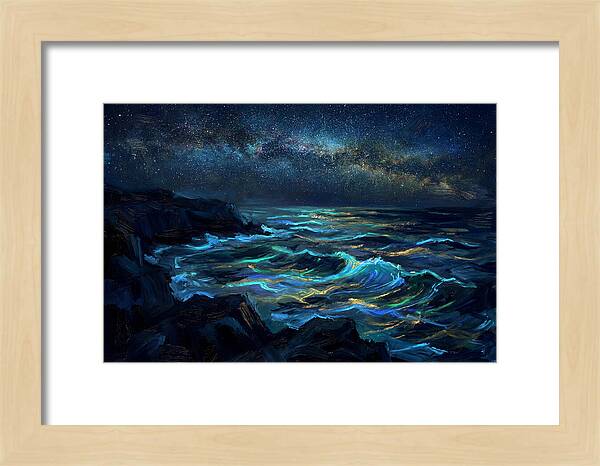Bioluminescent Ocean Under Stars