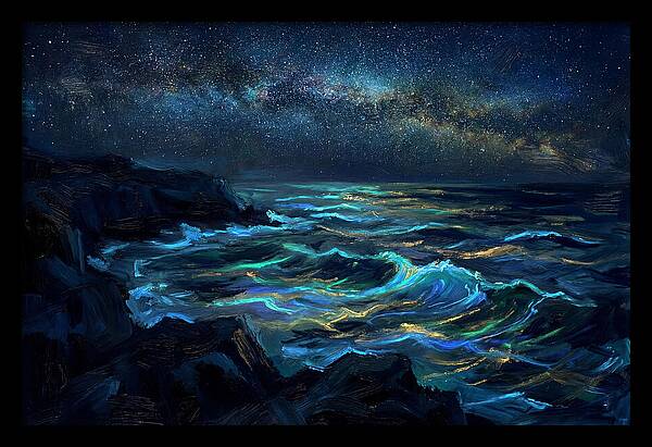 Bioluminescent Ocean Under Stars