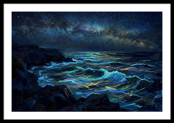 Bioluminescent Ocean Under Stars