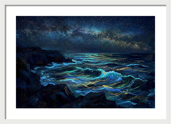 Bioluminescent Ocean Under Stars