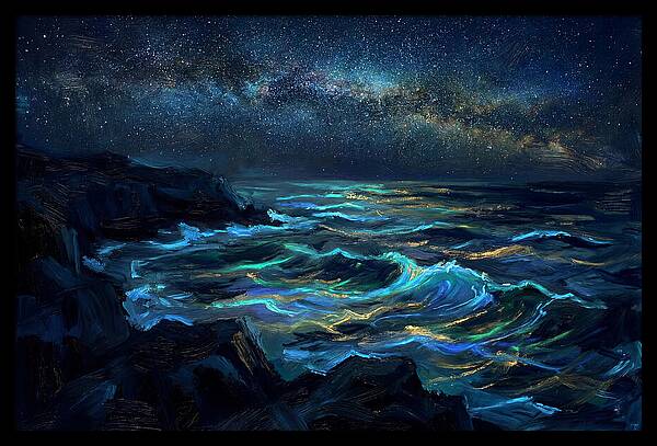 Bioluminescent Ocean Under Stars