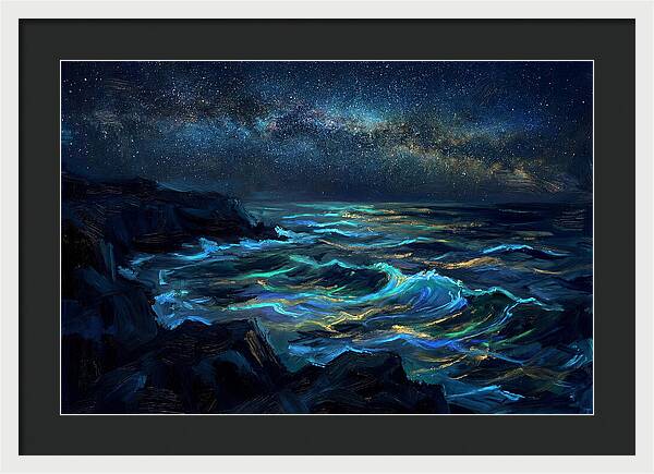 Bioluminescent Ocean Under Stars