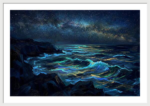Bioluminescent Ocean Under Stars