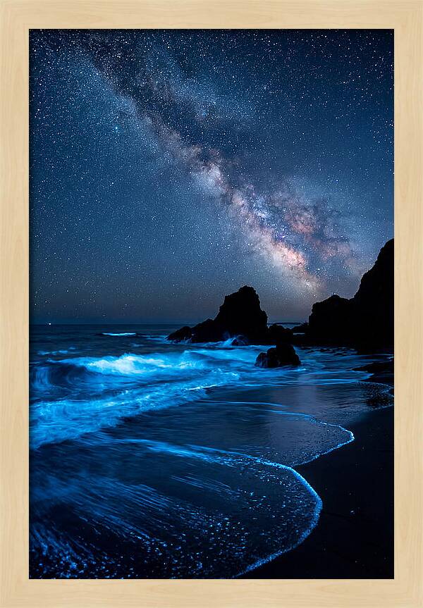 Bioluminescent Waves Under Stars