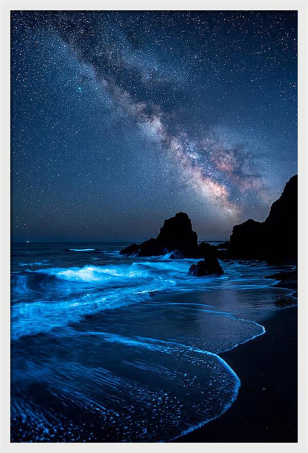 Bioluminescent Waves Under Stars