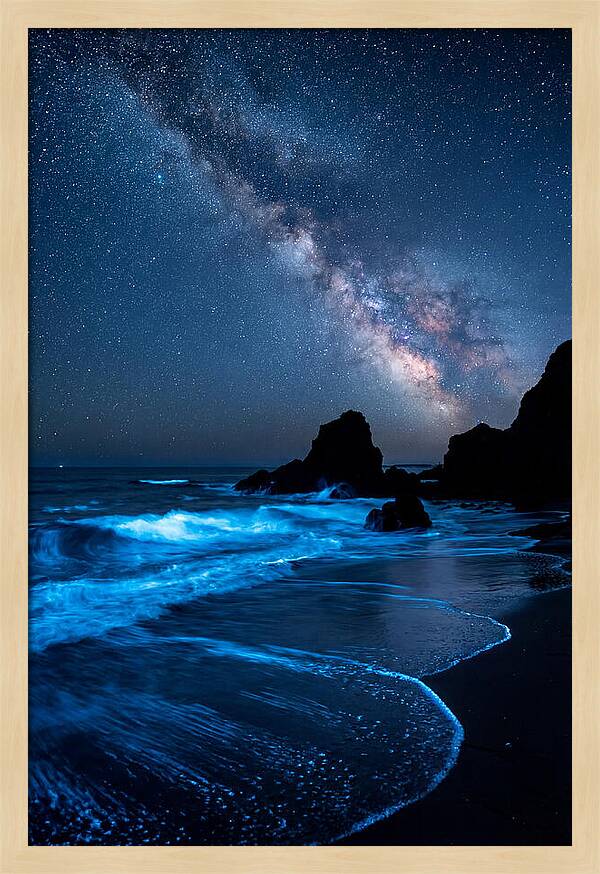 Bioluminescent Waves Under Stars