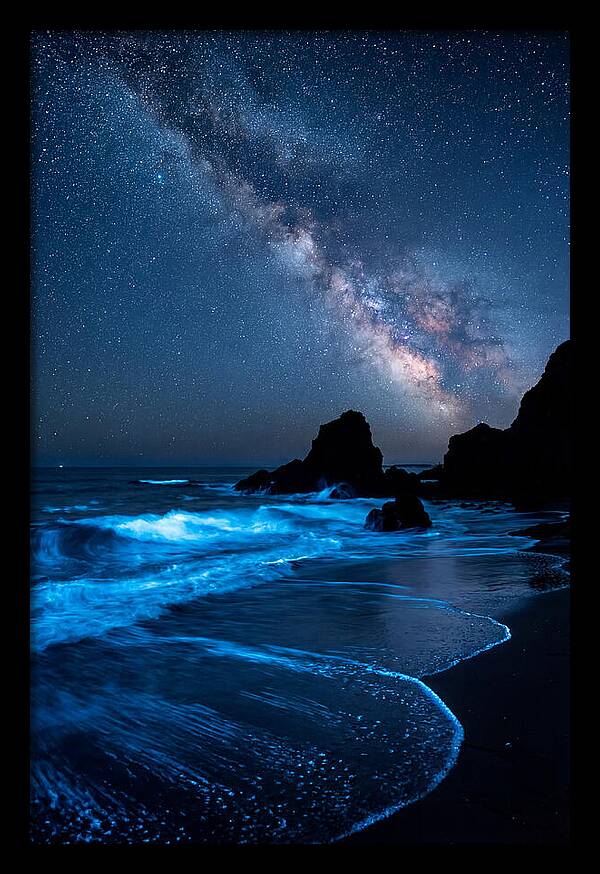 Bioluminescent Waves Under Stars
