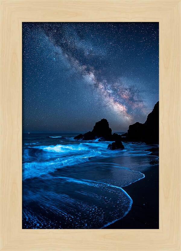Bioluminescent Waves Under Stars