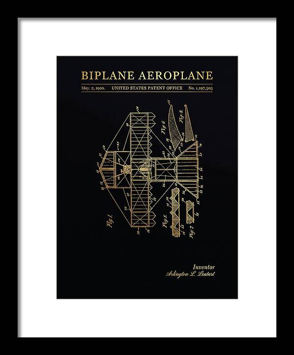 Biplane Aeroplane Gold Patent Us1197505