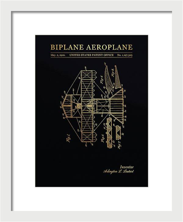 Biplane Aeroplane Gold Patent Us1197505