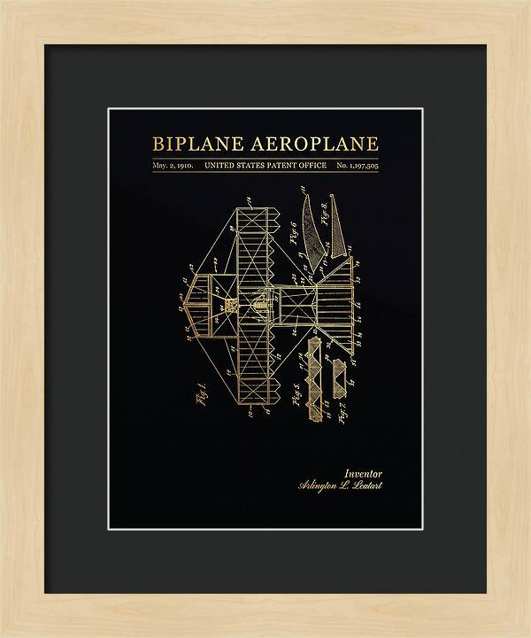 Biplane Aeroplane Gold Patent Us1197505