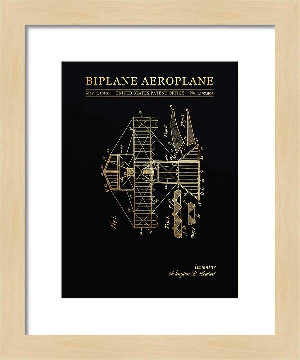 Biplane Aeroplane Gold Patent Us1197505