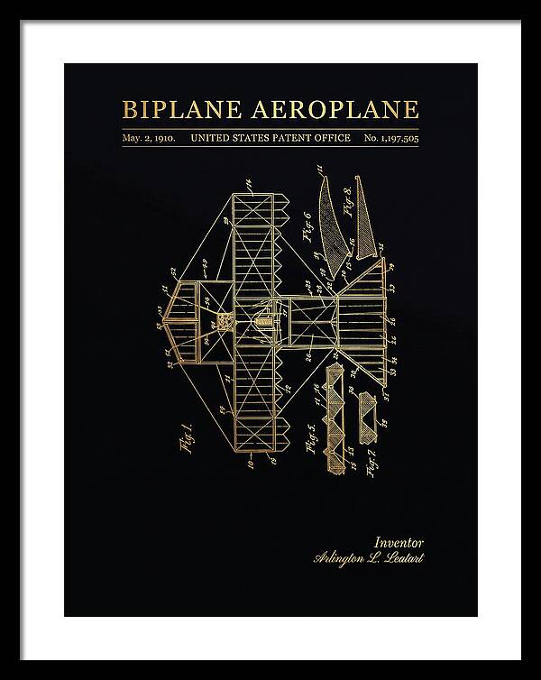 Biplane Aeroplane Gold Patent Us1197505