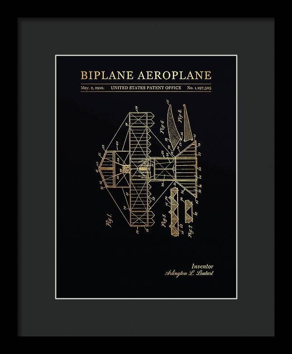 Biplane Aeroplane Gold Patent Us1197505
