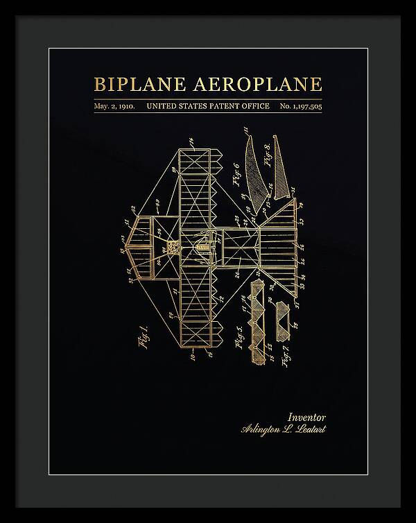Biplane Aeroplane Gold Patent Us1197505