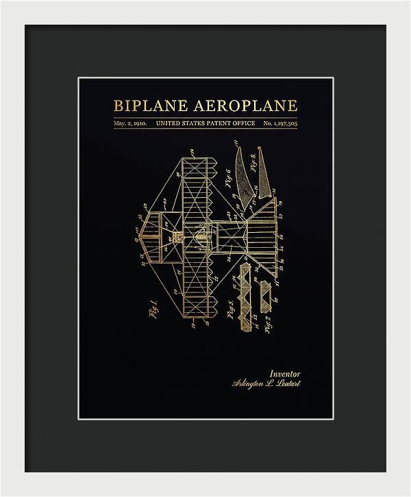 Biplane Aeroplane Gold Patent Us1197505