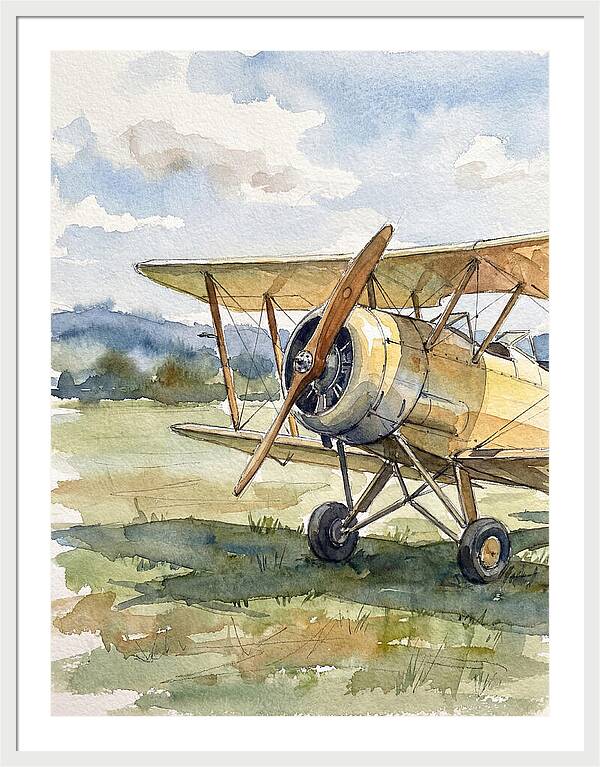Biplane In Tranquil Landscape
