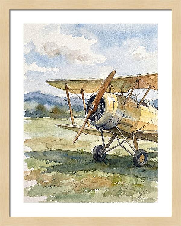 Biplane In Tranquil Landscape