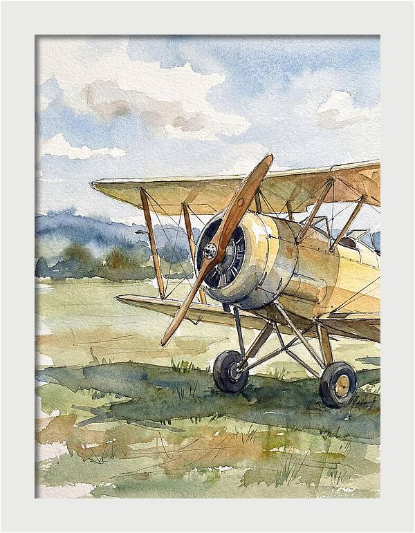 Biplane In Tranquil Landscape