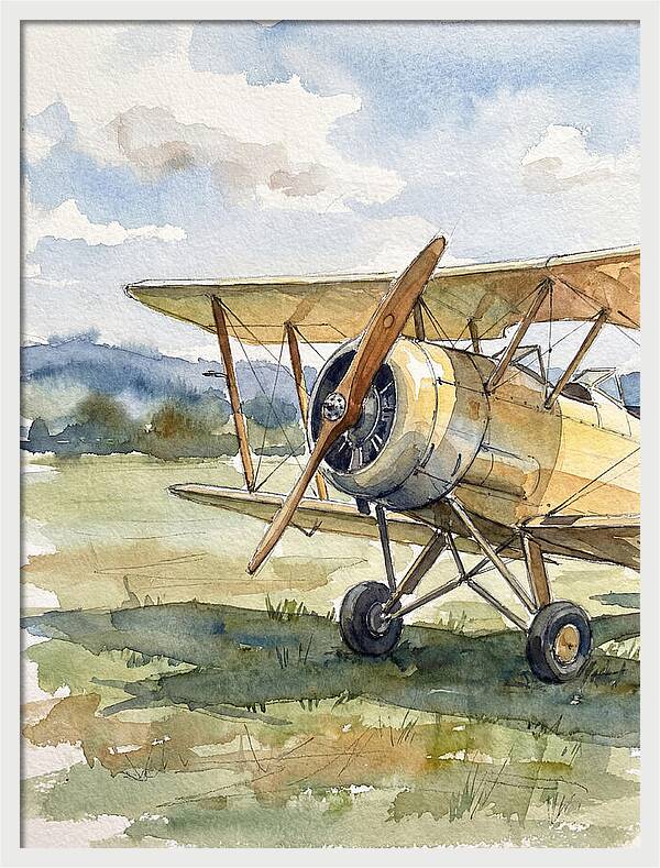 Biplane In Tranquil Landscape