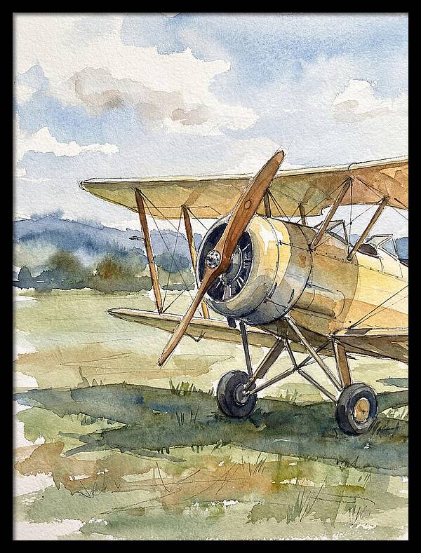 Biplane In Tranquil Landscape